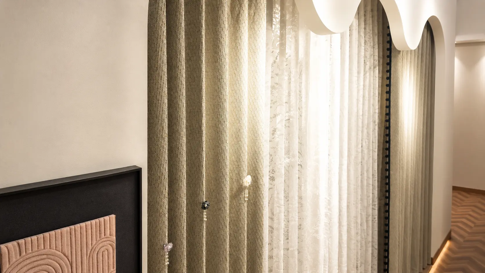 Custom floor length curtains in a contemporary interior