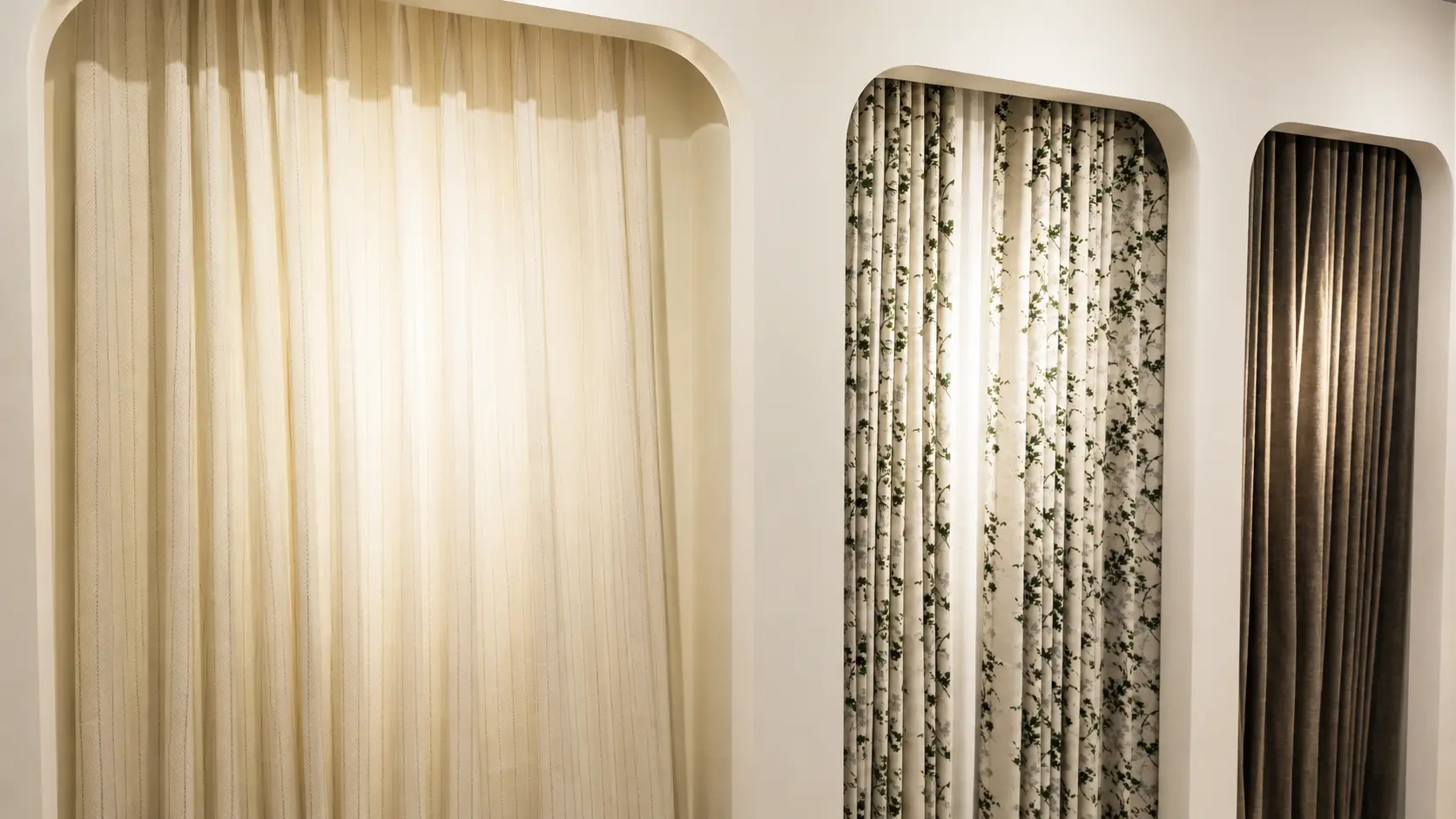 Curtain treatment inside a finished interior