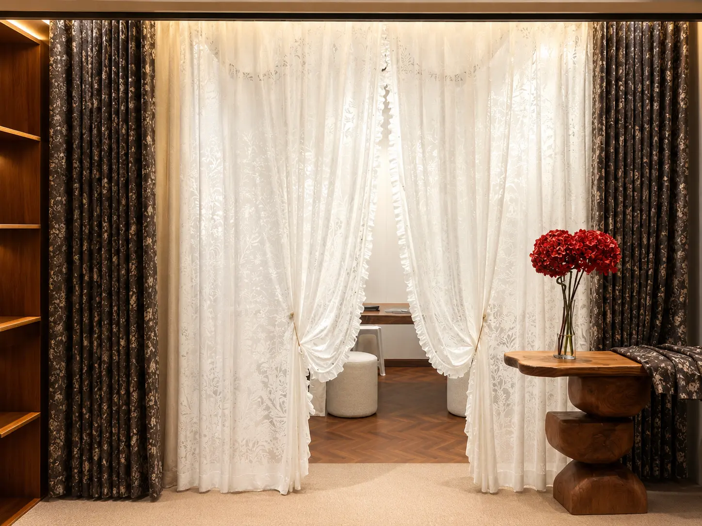 Curtain installation inside a contemporary interior